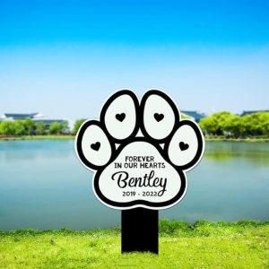 DINOZOZO Dog Paw Forever In Our Hearts Dog Grave Marker Garden Stakes Dog Memorial Gift Custom Metal Signs4
