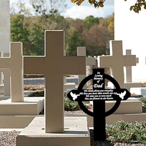 DINOZOZO Dove Cross In Loving Memory of Mom Dad Grave Marker Memorial Stake Sympathy Gifts Custom Metal Signs