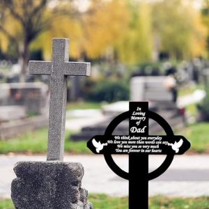 DINOZOZO Dove Cross In Loving Memory of Mom Dad Grave Marker Memorial Stake Sympathy Gifts Custom Metal Signs3