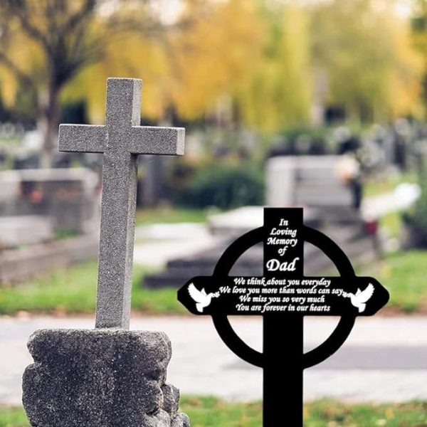 DINOZOZO Dove Cross In Loving Memory of Mom Dad Grave Marker Memorial Stake Sympathy Gifts Custom Metal Signs