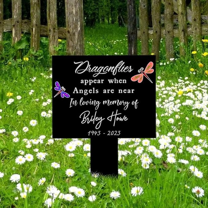 DINOZOZO Dragonflies Appear When Angels are Near Grave Marker Memorial Stake Sympathy Gifts Custom Metal Signs3