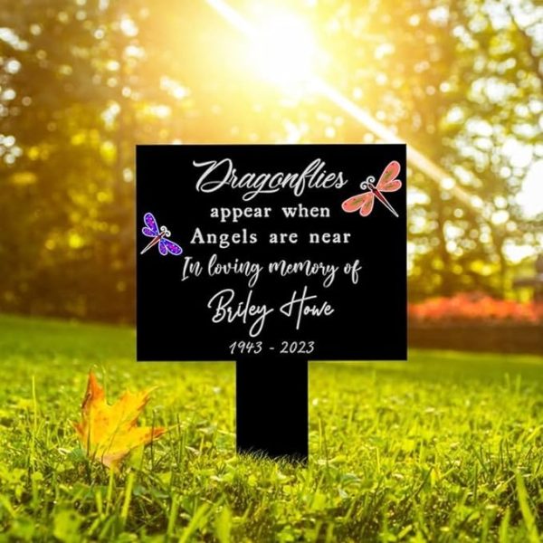 DINOZOZO Dragonflies Appear When Angels are Near Grave Marker Memorial Stake Sympathy Gifts Custom Metal Signs