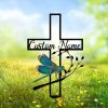 DINOZOZO Dragonfly Cross Mom Dad Grave Marker Memorial Stake Sympathy Gifts Custom Metal Signs4