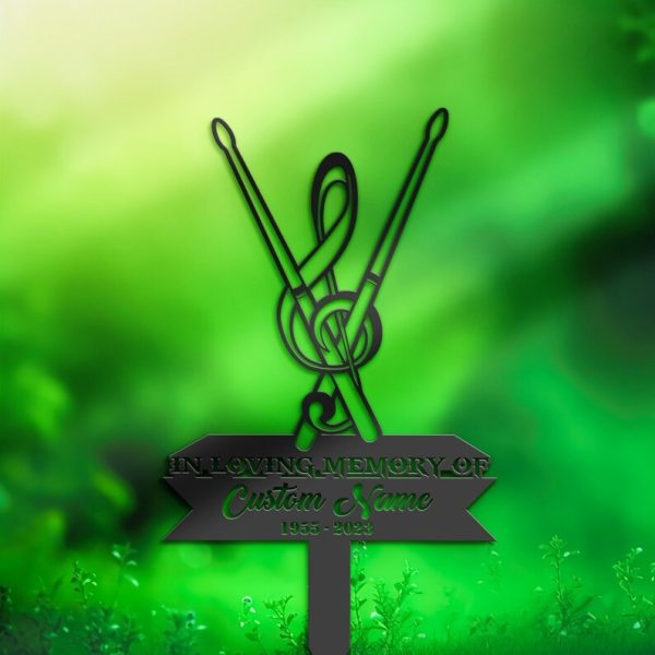 DINOZOZO Drum Sticks and Music Note Musician Grave Marker Memorial Sign with Stake Sympathy Gifts for Loss of Loved One Custom Metal Signs