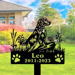 DINOZOZO English Setter Dog Grave Marker Garden Stakes Dog Sympathy Gift Cemetery Decor Memorial Custom Metal Signs4