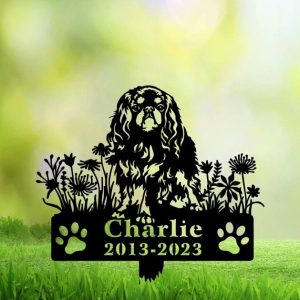 DINOZOZO English Toy Spaniel Dog Grave Marker Garden Stakes Dog Sympathy Gift Cemetery Decor Memorial Custom Metal Signs