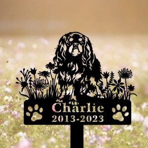 DINOZOZO English Toy Spaniel Dog Grave Marker Garden Stakes Dog Sympathy Gift Cemetery Decor Memorial Custom Metal Signs3