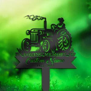 DINOZOZO Farmer on Tractor Grave Marker Memorial Sign with Stake Sympathy Gifts for Loss of Loved One Custom Metal Signs3