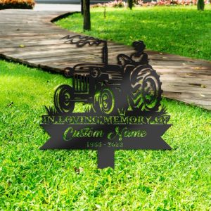 DINOZOZO Farmer on Tractor Grave Marker Memorial Sign with Stake Sympathy Gifts for Loss of Loved One Custom Metal Signs4
