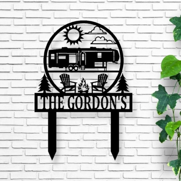 DINOZOZO Fifth Wheels Motorhomes Happy Campers Sign with Stake Camper RV Decor Camping Custom Metal Signs