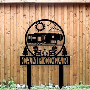 DINOZOZO Fifth Wheels Motorhomes Happy Campers Sign with Stake Camper RV Decor Camping Custom Metal Signs3