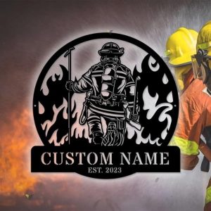 DINOZOZO Firefighter in Flames Firefighter Gift Fire Department Custom Metal Signs2
