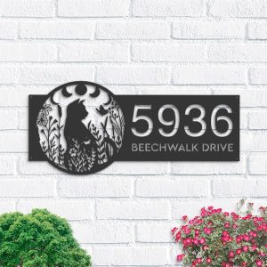 DINOZOZO Floral Cat Moon Phases Cats Address Sign House Number Plaque Custom Metal Signs
