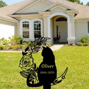 DINOZOZO Floral Cat On The Moon Cat Grave Marker Garden Stakes Cat Memorial Gift Cemetery Decor Custom Metal Signs3