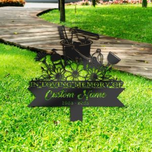 DINOZOZO Floral Cleaning Tools Maid Grave Marker Memorial Sign with Stake Sympathy Gifts for Loss of Loved One Custom Metal Signs4