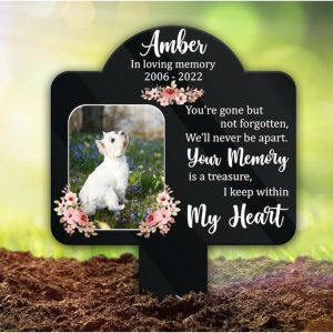 DINOZOZO Floral Custom Dog Cat Photo Your Memory Is A Treasure I Keep Within My Heart Pet Grave Marker Garden Stakes Pet Memorial Gift Custom Metal Signs2