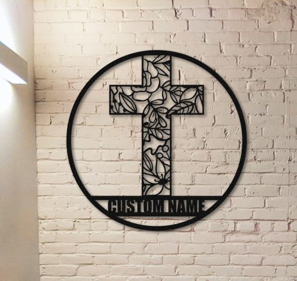 DINOZOZO Floral Faith Cross Christian Custom Metal Signs