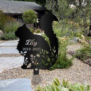 DINOZOZO Floral Fluffy Cat Grave Marker Garden Stakes Cat Memorial Gift Cemetery Decor Custom Metal Signs2