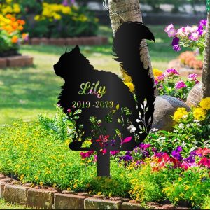 DINOZOZO Floral Fluffy Cat Grave Marker Garden Stakes Cat Memorial Gift Cemetery Decor Custom Metal Signs3