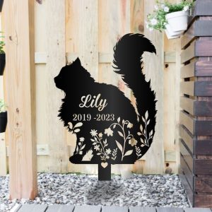 DINOZOZO Floral Fluffy Cat Grave Marker Garden Stakes Cat Memorial Gift Cemetery Decor Custom Metal Signs4
