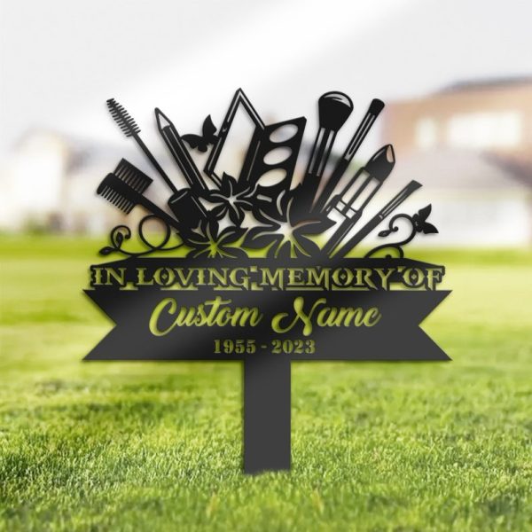 DINOZOZO Floral Makeup Tools Makeup Artist Grave Marker Memorial Sign with Stake Sympathy Gifts for Loss of Loved One Custom Metal Signs