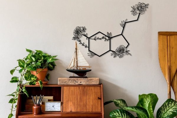 DINOZOZO Flowered Serotonin Symbol of Happiness Science Art Chemistry Art Custom Metal Signs