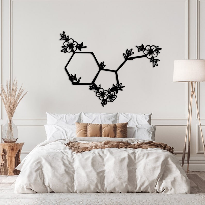 DINOZOZO Flowers Serotonin Symbol of Happiness Molecule Science Art Chemistry Art Custom Metal Signs3