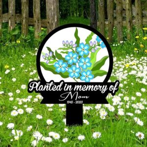 DINOZOZO Forget Me Not Planted in Memory of Grave Marker Memorial Stake Sympathy Gifts Custom Metal Signs3