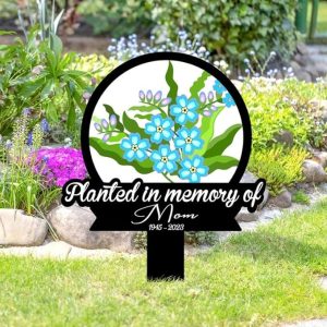 DINOZOZO Forget Me Not Planted in Memory of Grave Marker Memorial Stake Sympathy Gifts Custom Metal Signs4