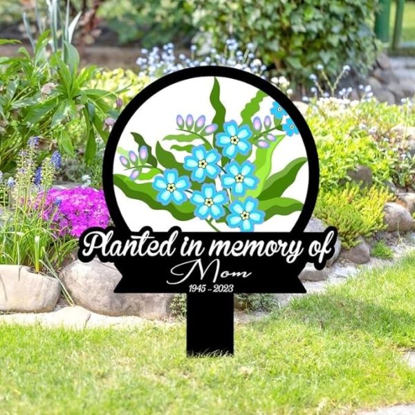 DINOZOZO Forget Me Not Planted in Memory of Grave Marker Memorial Stake Sympathy Gifts Custom Metal Signs