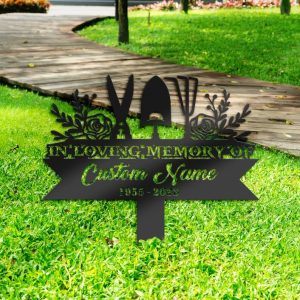 DINOZOZO Gardening Tools Gardener Horticulturist Grave Marker Memorial Sign with Stake Sympathy Gifts for Loss of Loved One Custom Metal Signs4