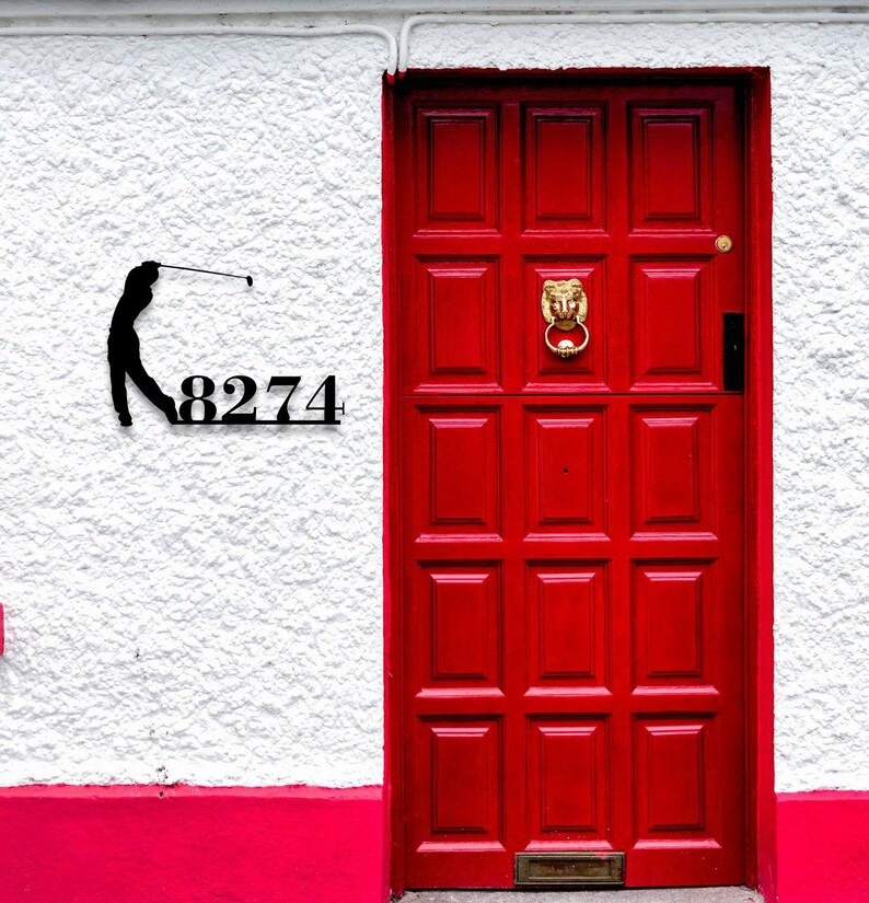 DINOZOZO Golfer Address Sign Modern House Numbers Custom Metal Signs