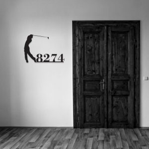 DINOZOZO Golfer Address Sign Modern House Numbers Custom Metal Signs2