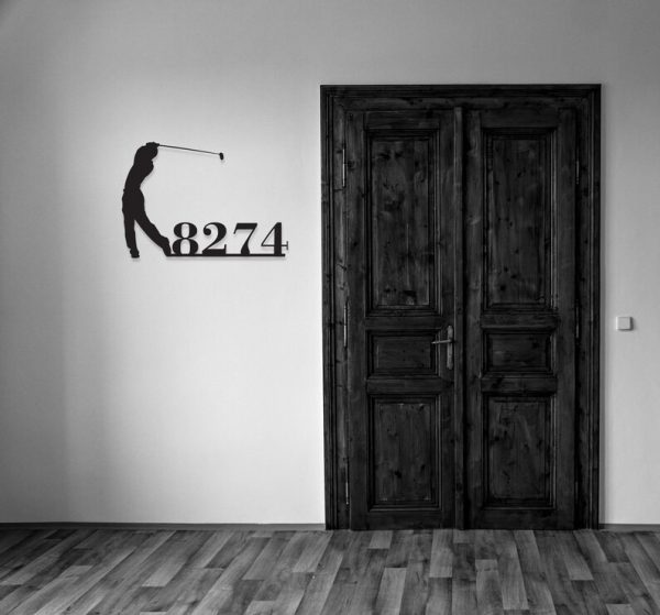 DINOZOZO Golfer Address Sign Modern House Numbers Custom Metal Signs