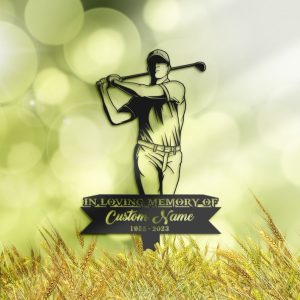 DINOZOZO Golfer Golf Player Grave Marker Memorial Sign with Stake Sympathy Gifts for Loss of Loved One Custom Metal Signs 1