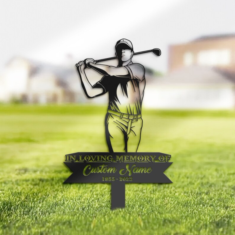 DINOZOZO Golfer Golf Player Grave Marker Memorial Sign with Stake Sympathy Gifts for Loss of Loved One Custom Metal Signs2 1