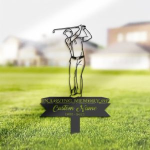 DINOZOZO Golfer Golf Player Grave Marker Memorial Sign with Stake Sympathy Gifts for Loss of Loved One Custom Metal Signs2