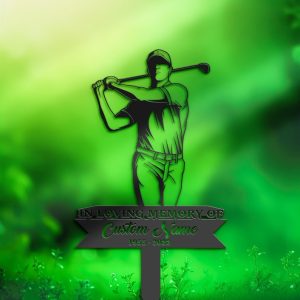 DINOZOZO Golfer Golf Player Grave Marker Memorial Sign with Stake Sympathy Gifts for Loss of Loved One Custom Metal Signs3 1