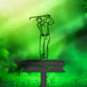 DINOZOZO Golfer Golf Player Grave Marker Memorial Sign with Stake Sympathy Gifts for Loss of Loved One Custom Metal Signs3
