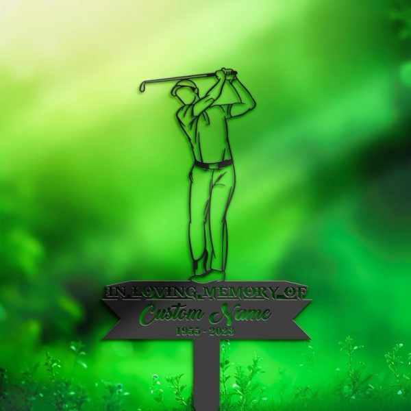 DINOZOZO Golfer Golf Player Grave Marker Memorial Sign with Stake Sympathy Gifts for Loss of Loved One Custom Metal Signs