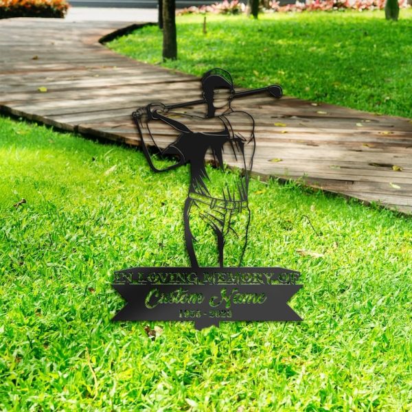 DINOZOZO Golfer Golf Player Grave Marker Memorial Sign with Stake Sympathy Gifts for Loss of Loved One Custom Metal Signs