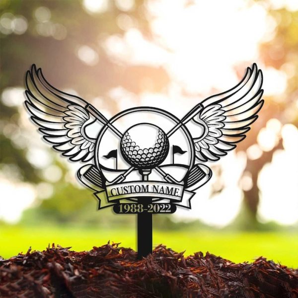 DINOZOZO Golfer With Wings Golf Memorial Plaque Custom Metal Signs