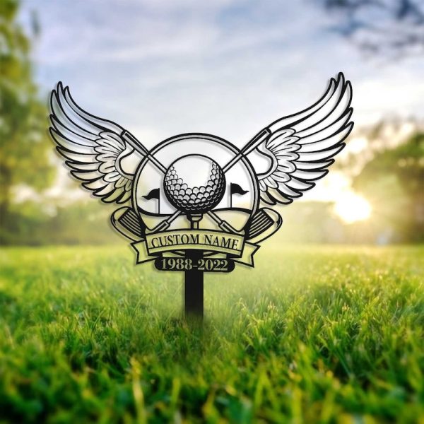 DINOZOZO Golfer With Wings Golf Memorial Plaque Custom Metal Signs