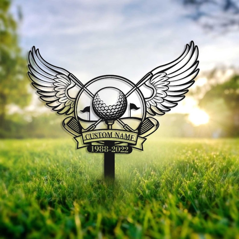 DINOZOZO Golfer With Wings Golf Memorial Plaque Custom Metal Signs2