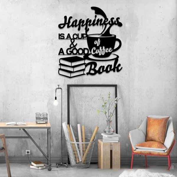 DINOZOZO Happiness Is A Cup Of Coffee And A Good Book Custom Metal Signs