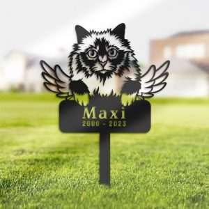DINOZOZO Holy Burma Cat Grave Marker Garden Stakes Cat Memorial Gift Cemetery Decor Custom Metal Signs