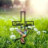 DINOZOZO Hummingbird Cross Grave Marker Memorial Stake Sympathy Gifts Custom Metal Signs