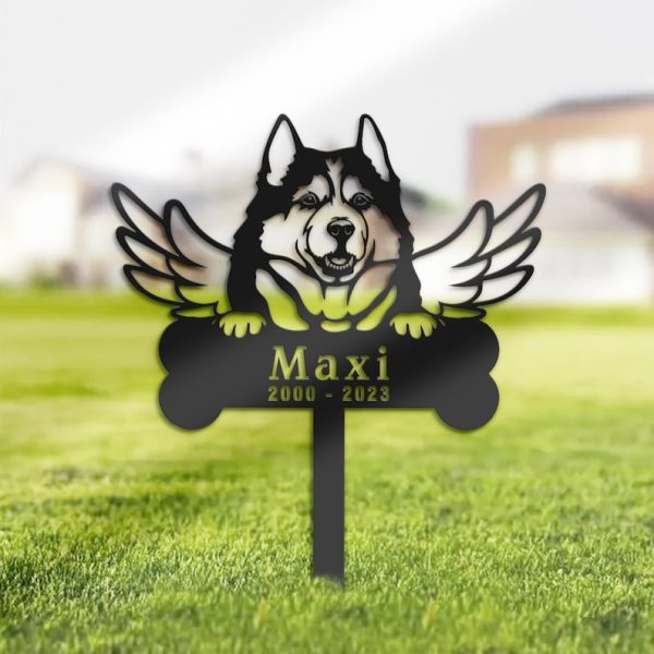 DINOZOZO Husky Dog Grave Marker Garden Stakes Dog Memorial Gift Cemetery Decor Custom Metal Signs