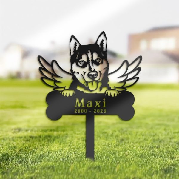DINOZOZO Husky Dog Grave Marker Garden Stakes Dog Memorial Gift Cemetery Decor Custom Metal Signs