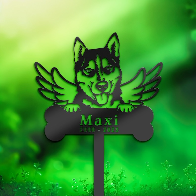 DINOZOZO Husky Dog Grave Marker Garden Stakes Dog Memorial Gift Cemetery Decor Custom Metal Signs2